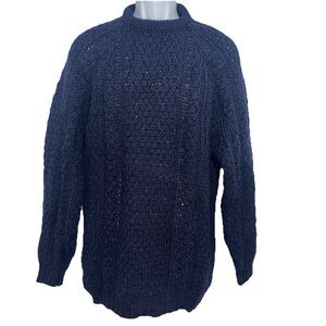 Patrick Malin Donegal Ireland Wool Cable Knit Fisherman Sweater Blue Men's XL